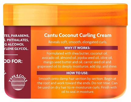 Cantu shea butter coconut curling cream for natural curls, coils and waves – Feuchtigkeitscreme für natürliche Kokosnusslocken – 340g