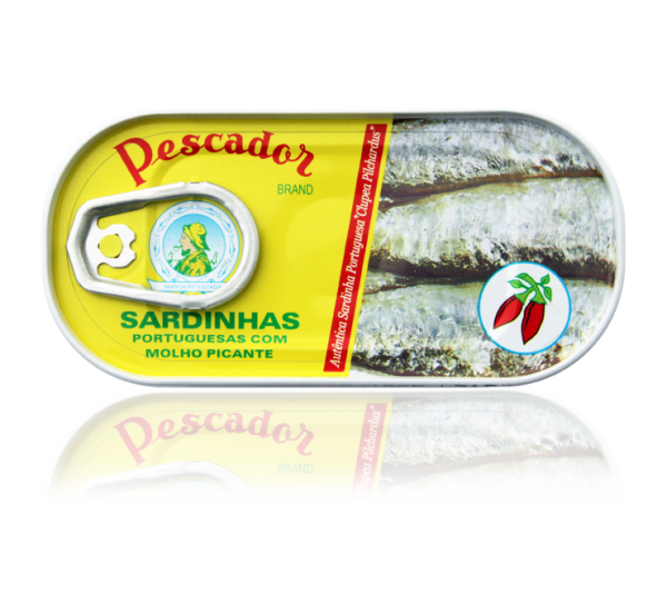 Pescador sardinhas portuguesas com molho picante – sardines à l’huile végétale piquante – 56g