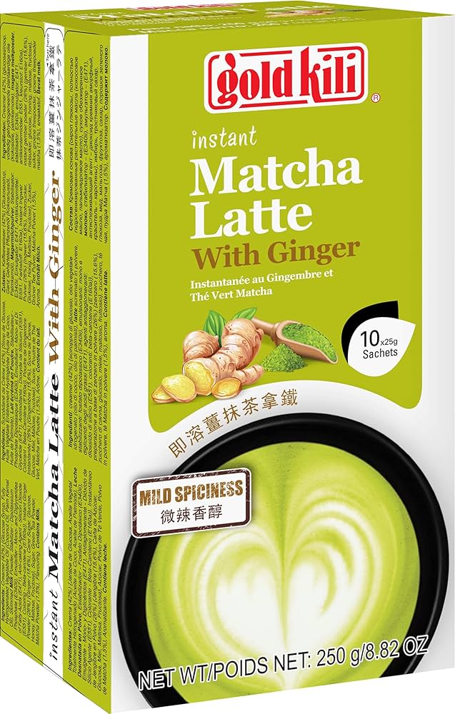 Gold kili instant matcha latte with ginger – boisson instantanée au gingembre et thé vert matcha – 10x25g – 250g