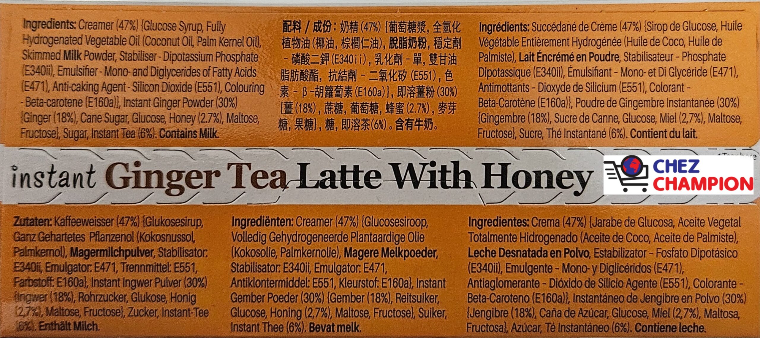 Gold kili instant ginger tea latte with honey – thé latte gingembre instantané au miel – 10x25g – 250g