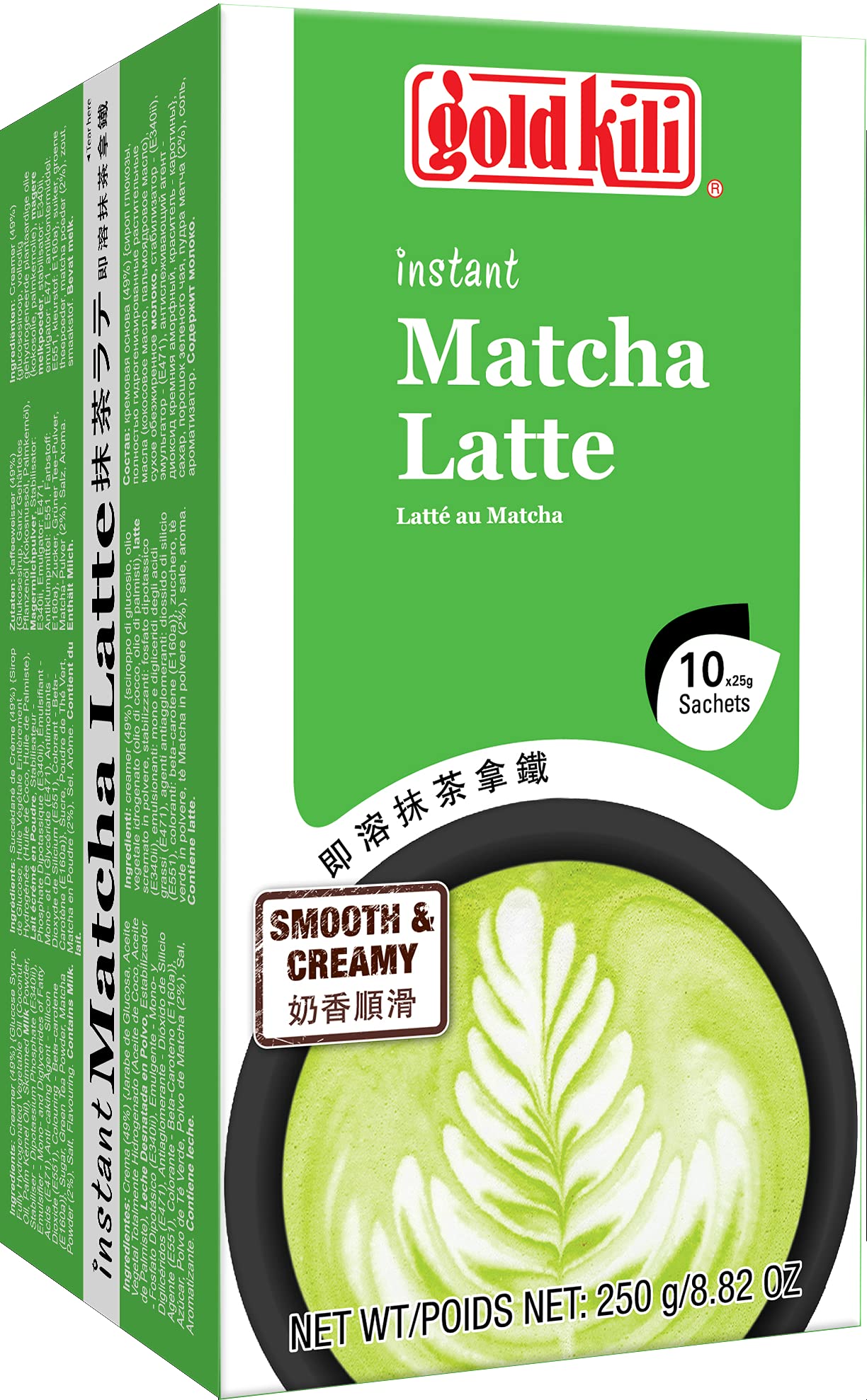 Gold kili instant matcha latte – instantanée thé vert matcha – 10x25g – 250g