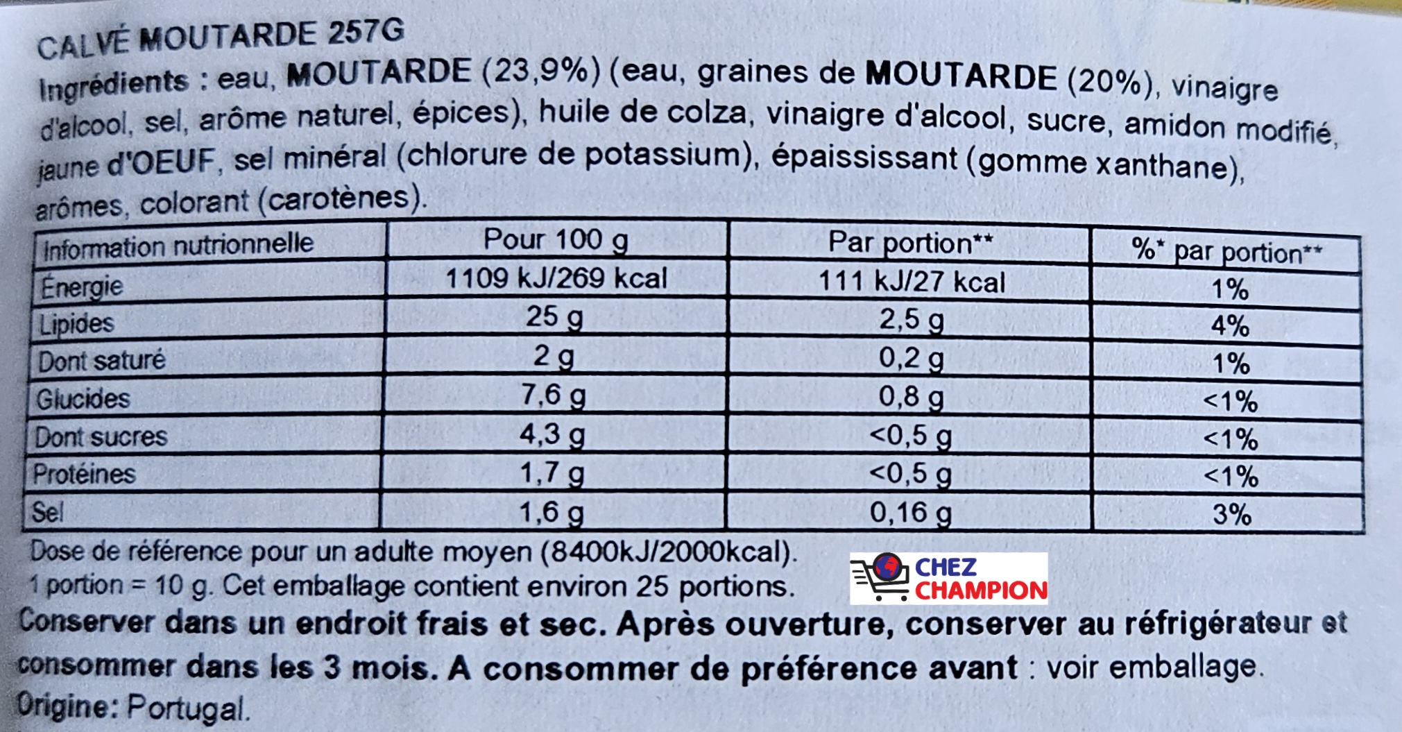 Calvé mostarda – moutarde – Senf – 257g