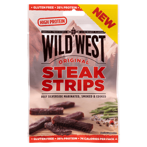 Wild west original steak strips beef – gîte de boeuf mariné, fumé et cuisiné – 25g